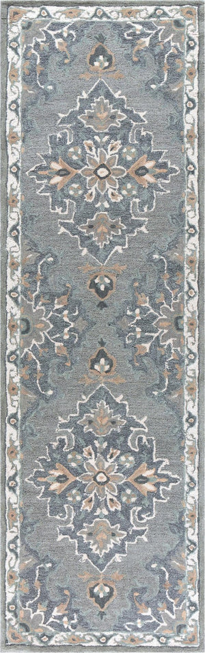 Alora Decor Cascade Gray Runner Rug Hand-Tufted 100% Wool, Persian-Inspired Medallion, Distressed Gray-Beige Elegance CDECD101433042608