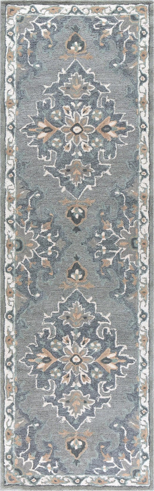 Alora Decor Cascade Gray Runner Rug Hand-Tufted 100% Wool, Persian-Inspired Medallion, Distressed Gray-Beige Elegance CDECD101433042608