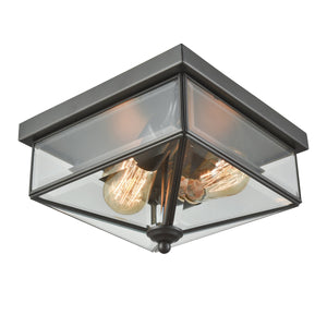 Thomas Lighting Lankford Outdoor Flush Mount with Cage Frame and Faceted Glass Geometric Ceiling Light Bronze CE9202310