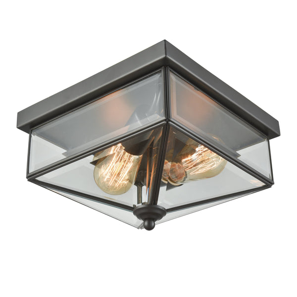 Thomas Lighting Lankford Outdoor Flush Mount with Cage Frame and Faceted Glass Geometric Ceiling Light Bronze CE9202310