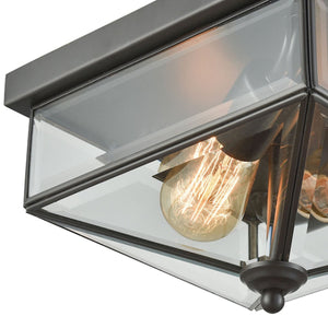 Thomas Lighting Lankford Outdoor Flush Mount with Cage Frame and Faceted Glass Geometric Ceiling Light Bronze CE9202310