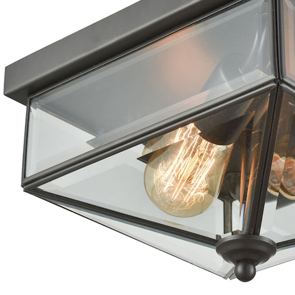 Thomas Lighting Lankford Outdoor Flush Mount with Cage Frame and Faceted Glass Geometric Ceiling Light Bronze CE9202310