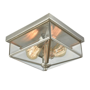 Thomas Lighting Lankford Outdoor Flush Mount with Cage Frame and Faceted Glass Geometric Ceiling Light Nickel CE9202365