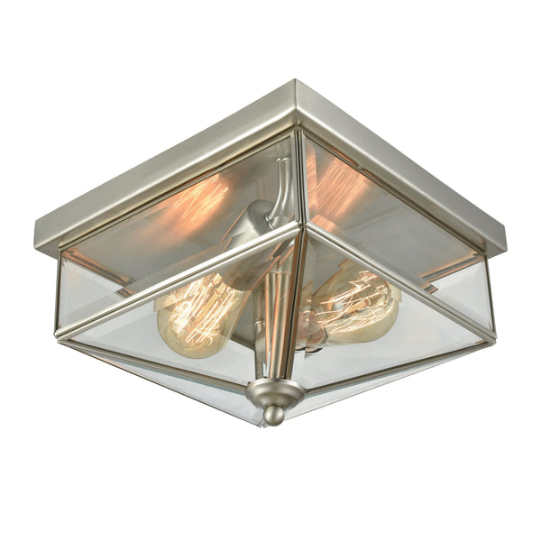Thomas Lighting Lankford Outdoor Flush Mount with Cage Frame and Faceted Glass Geometric Ceiling Light Nickel CE9202365