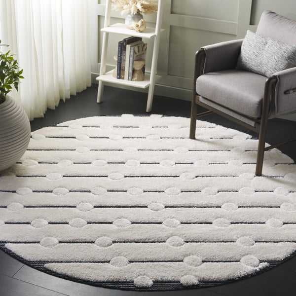 Safavieh Celebrity Round Power Loomed Ivory Black Area Rug Plush Stain Resistant Modern CEL806H-7R
