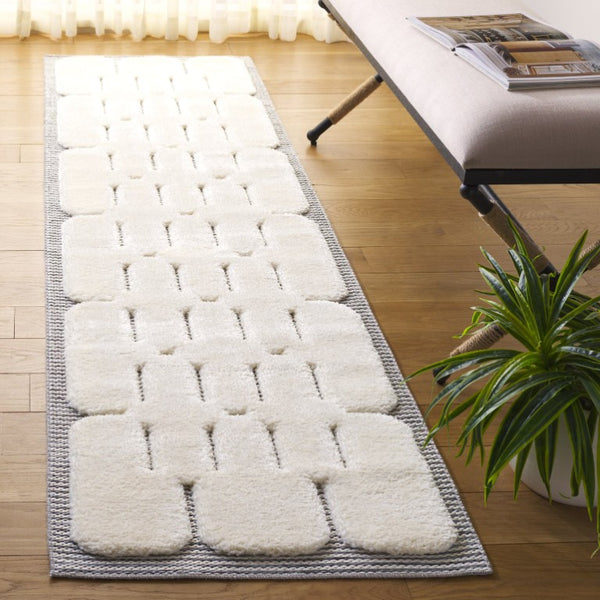 Safavieh Celebrity Power Loomed Runner Rug Neutral Ivory Grey Poly Blend Hallway Accent 2'-2" x 8'-0" CEL808F-28