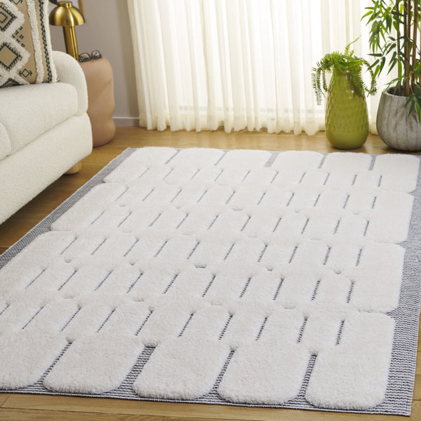 Safavieh Celebrity Ivory Grey Geometric Area Rug — Low Pile Scandinavian Style, Durable Power-Loomed Turkey Backing 4'-0" x 6'-0" CEL808F-4