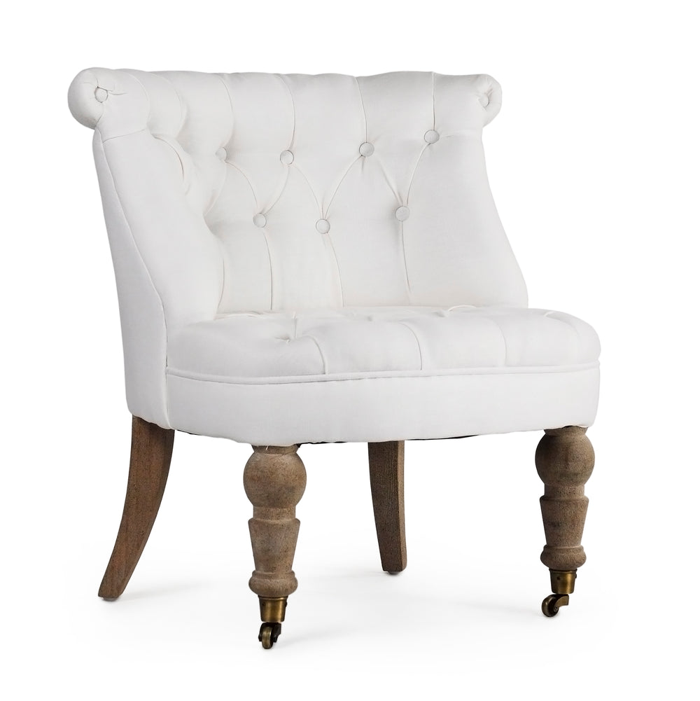 Amelie Slipper Chair Limed Grey Oak, White Linen CF003 E272 IW90 Zentique