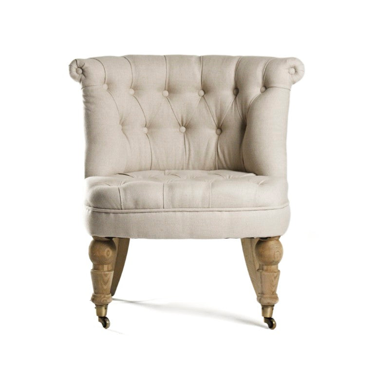 Zentique Amelie Slipper Chair — Compact 26"W solid oak frame, breathable linen upholstery, cozy foam comfort for modern spaces Natural Oak, Natural Linen CF003 E255 A003