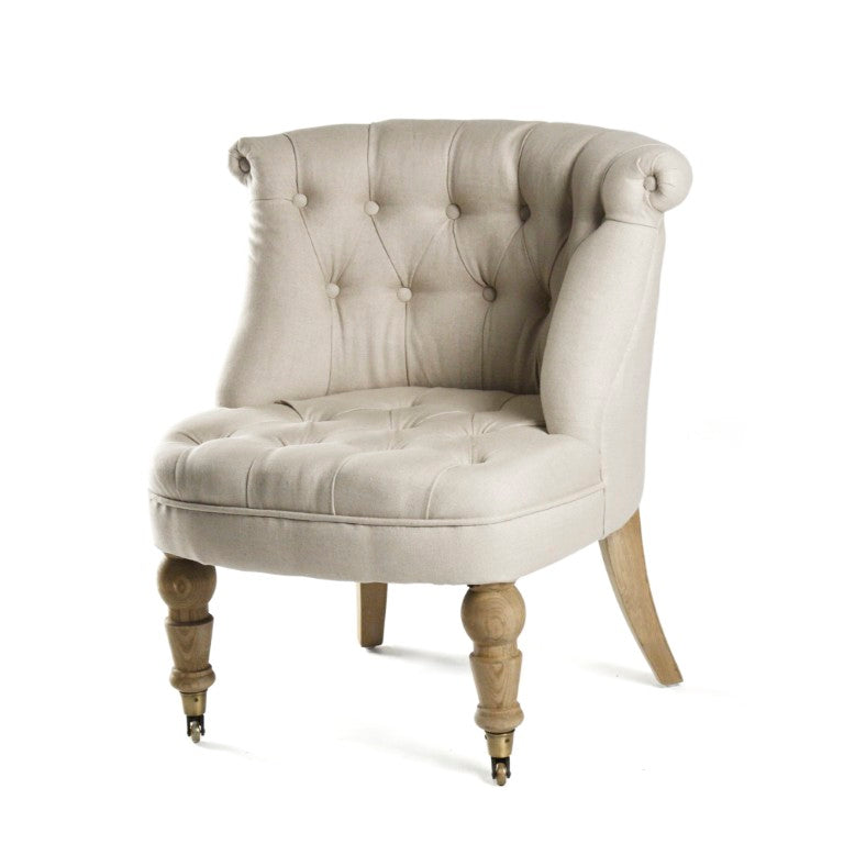 Zentique Amelie Slipper Chair — Compact 26"W solid oak frame, breathable linen upholstery, cozy foam comfort for modern spaces Natural Oak, Natural Linen CF003 E255 A003