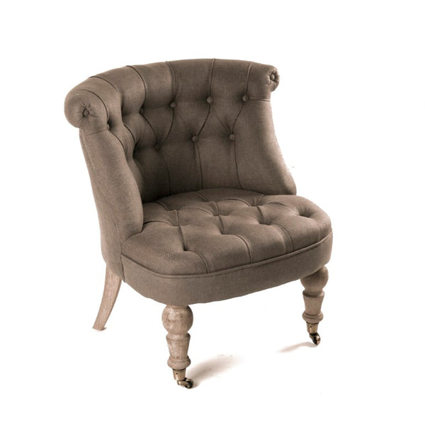 Zentique Amelie Slipper Chair — Compact 26"W solid oak frame, breathable linen upholstery, cozy foam comfort for modern spaces Limed Grey Oak, Aubergine Linen CF003 E272 A008