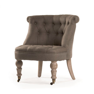 Zentique Amelie Slipper Chair — Compact 26"W solid oak frame, breathable linen upholstery, cozy foam comfort for modern spaces Limed Grey Oak, Aubergine Linen CF003 E272 A008