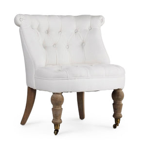 Zentique Amelie Slipper Chair — Compact 26"W solid oak frame, breathable linen upholstery, cozy foam comfort for modern spaces Limed Grey Oak, White Linen CF003 E272 IW90