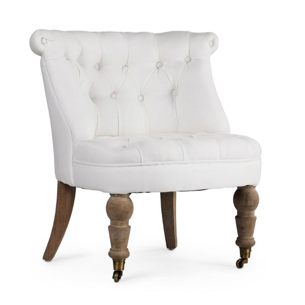 Zentique Amelie Slipper Chair — Compact 26"W solid oak frame, breathable linen upholstery, cozy foam comfort for modern spaces Limed Grey Oak, White Linen CF003 E272 IW90