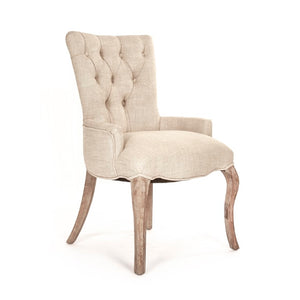 Zentique Iris Tufted Chair with Solid Oak Frame, Linen Upholstery, Compact 19"W x 36"H Accent Seat for Small Spaces CF005 E255-3 A015-A