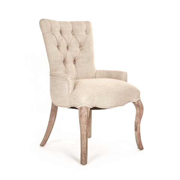 Zentique Iris Tufted Chair with Solid Oak Frame, Linen Upholstery, Compact 19"W x 36"H Accent Seat for Small Spaces CF005 E255-3 A015-A
