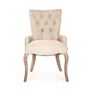 Zentique Iris Tufted Chair with Solid Oak Frame, Linen Upholstery, Compact 19"W x 36"H Accent Seat for Small Spaces CF005 E255-3 A015-A