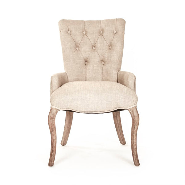 Zentique Iris Tufted Chair with Solid Oak Frame, Linen Upholstery, Compact 19"W x 36"H Accent Seat for Small Spaces CF005 E255-3 A015-A