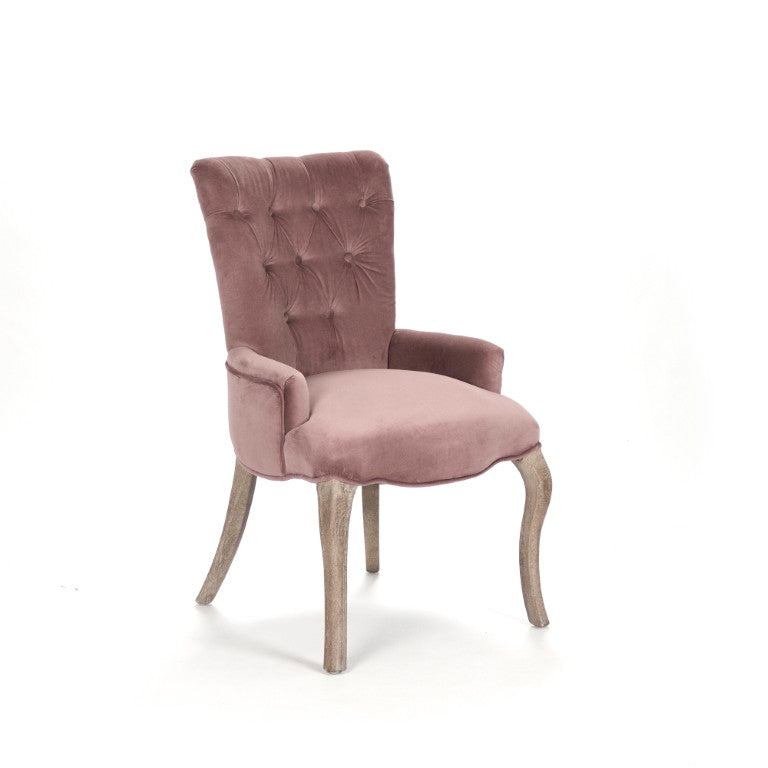 Zentique Iris Velvet Tufted Accent Chair with Oak Frame — Plush Button-Back, Curved Silhouette, Versatile Use CF005 E272 V004