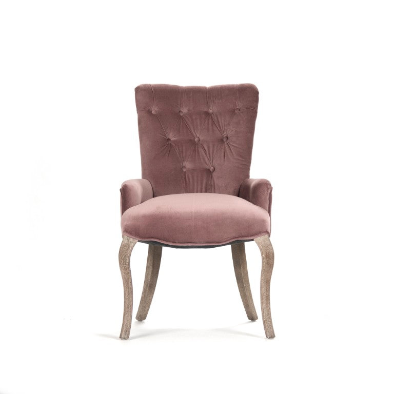 Zentique Iris Velvet Tufted Accent Chair with Oak Frame — Plush Button-Back, Curved Silhouette, Versatile Use CF005 E272 V004