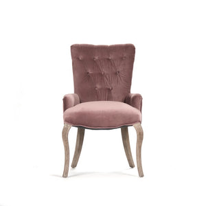 Zentique Iris Velvet Tufted Accent Chair with Oak Frame — Plush Button-Back, Curved Silhouette, Versatile Use CF005 E272 V004