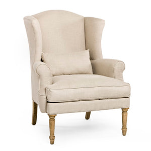 Zentique Loire Oak Wingback Chair with Linen Upholstery — Timeless High-Back Comfort for Living Rooms (97) CF006 E255 A003