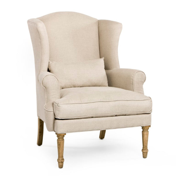 Zentique Loire Oak Wingback Chair with Linen Upholstery — Timeless High-Back Comfort for Living Rooms (97) CF006 E255 A003