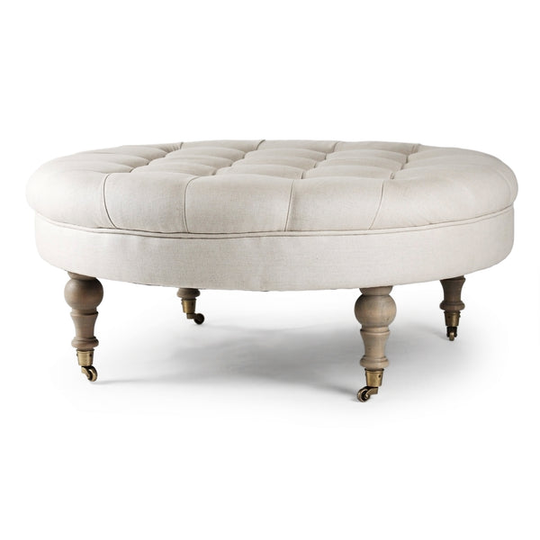 Maison Tufted Round Ottoman Natural Oak, Natural Linen CF056-2 E255 A003 Zentique