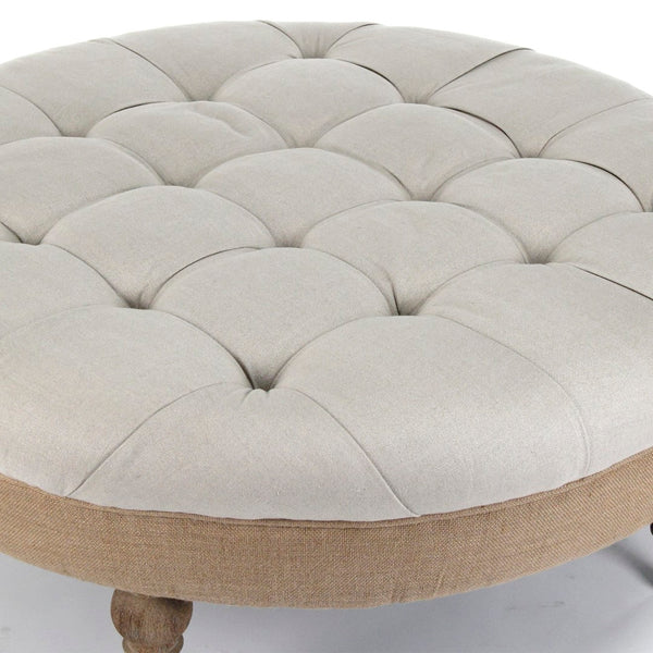 Maison Tufted Round Ottoman Limed Grey Oak, Natural Linen, Burlap CF056-2 E272 A003 Jute Zentique