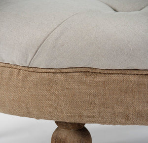 Zentique Maison tufted ottoman in linen blend with oak frame, button-tufted top, burlap accents, versatile seating and table W40 x H17 x D40 CF056-2 E272 A003 Jute
