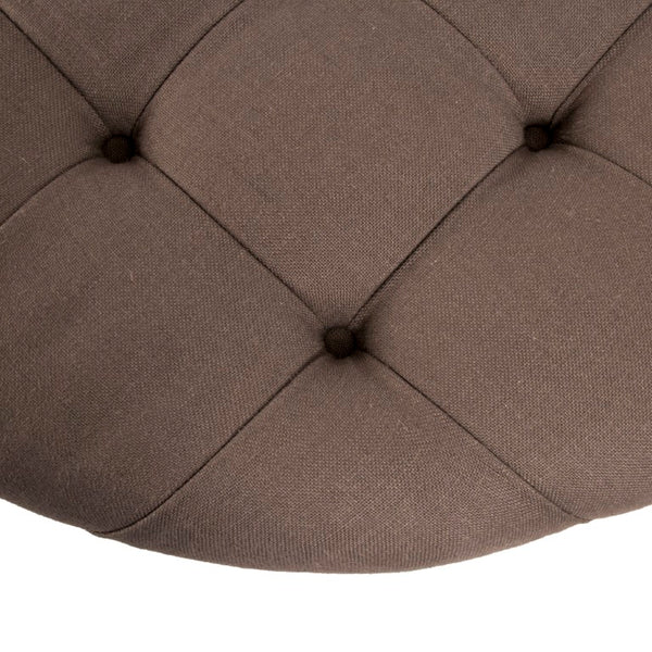 Zentique Maison Tufted Round Ottoman with Oak Frame and Linen Upholstery — Versatile Seating & Accent Piece Limed Grey Oak, Aubergine Linen CF056-2 E272 A008