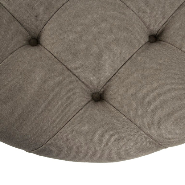 Zentique Maison Tufted Round Ottoman with Oak Frame and Linen Upholstery — Versatile Seating & Accent Piece Limed Grey Oak, Grey Linen CF056-2 E272 A048