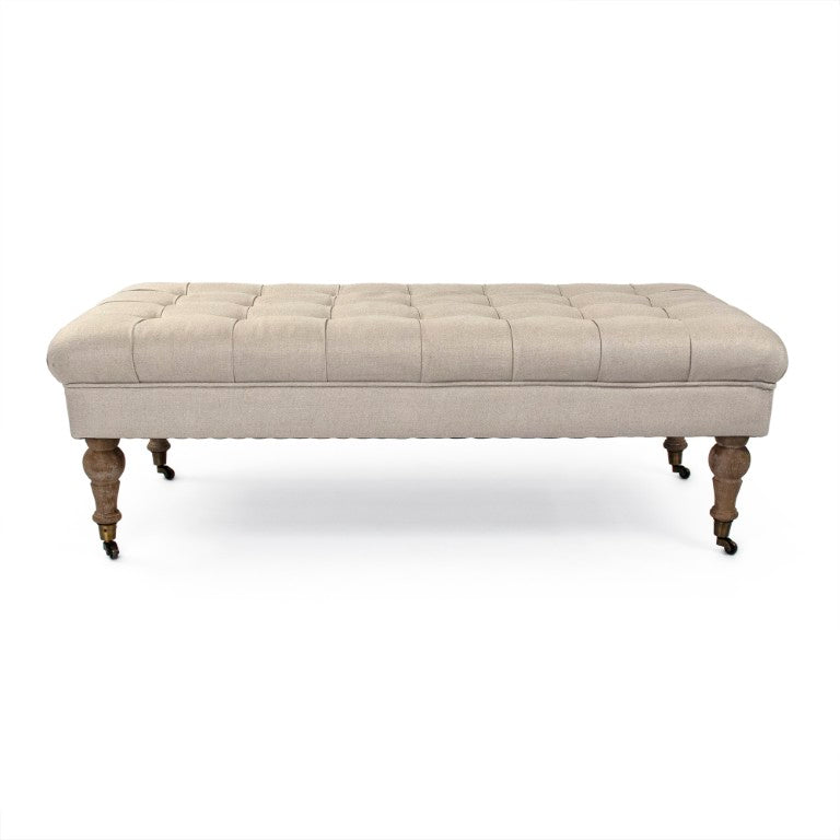 Zentique Maison Tufted Ottoman with Oak Frame and Durable Linen Upholstery — Versatile Seating, Footrest, Table (52x17x26.5) CF056-Z E272 A003 REC