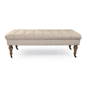 Zentique Maison Tufted Ottoman with Oak Frame and Durable Linen Upholstery — Versatile Seating, Footrest, Table (52x17x26.5) CF056-Z E272 A003 REC