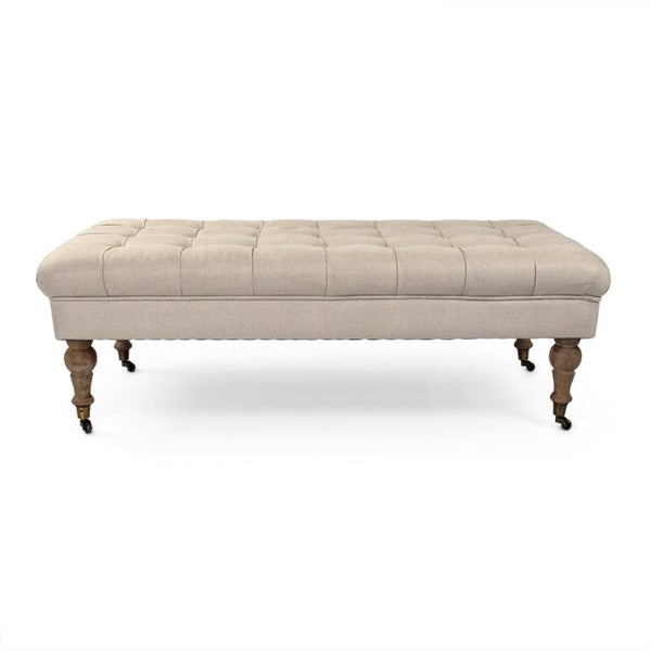 Zentique Maison Tufted Ottoman with Oak Frame and Durable Linen Upholstery — Versatile Seating, Footrest, Table (52x17x26.5) CF056-Z E272 A003 REC