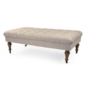 Zentique Maison Tufted Ottoman with Oak Frame and Durable Linen Upholstery — Versatile Seating, Footrest, Table (52x17x26.5) CF056-Z E272 A003 REC