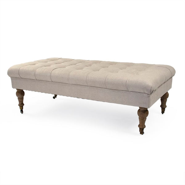 Zentique Maison Tufted Ottoman with Oak Frame and Durable Linen Upholstery — Versatile Seating, Footrest, Table (52x17x26.5) CF056-Z E272 A003 REC