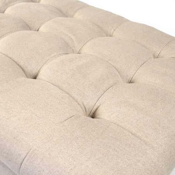 Zentique Maison Tufted Ottoman with Oak Frame and Durable Linen Upholstery — Versatile Seating, Footrest, Table (52x17x26.5) CF056-Z E272 A003 REC