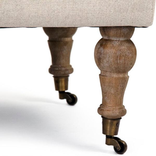 Zentique Maison Tufted Ottoman with Oak Frame and Durable Linen Upholstery — Versatile Seating, Footrest, Table (52x17x26.5) CF056-Z E272 A003 REC