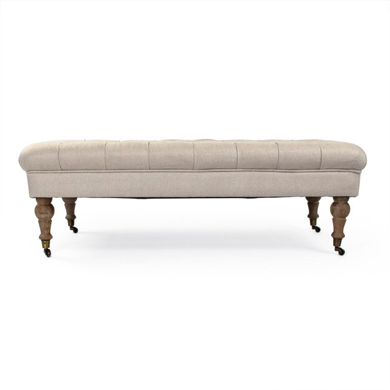 Zentique Maison Tufted Ottoman with Oak Frame and Durable Linen Upholstery — Versatile Seating, Footrest, Table (52x17x26.5) CF056-Z E272 A003 REC