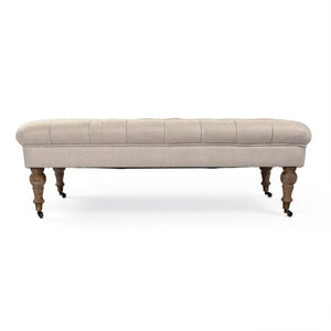 Zentique Maison Tufted Ottoman with Oak Frame and Durable Linen Upholstery — Versatile Seating, Footrest, Table (52x17x26.5) CF056-Z E272 A003 REC