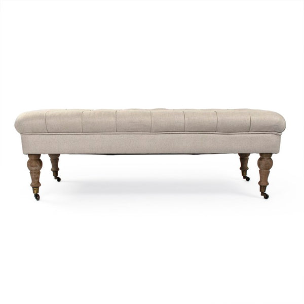 Zentique Maison Tufted Ottoman with Oak Frame and Durable Linen Upholstery — Versatile Seating, Footrest, Table (52x17x26.5) CF056-Z E272 A003 REC
