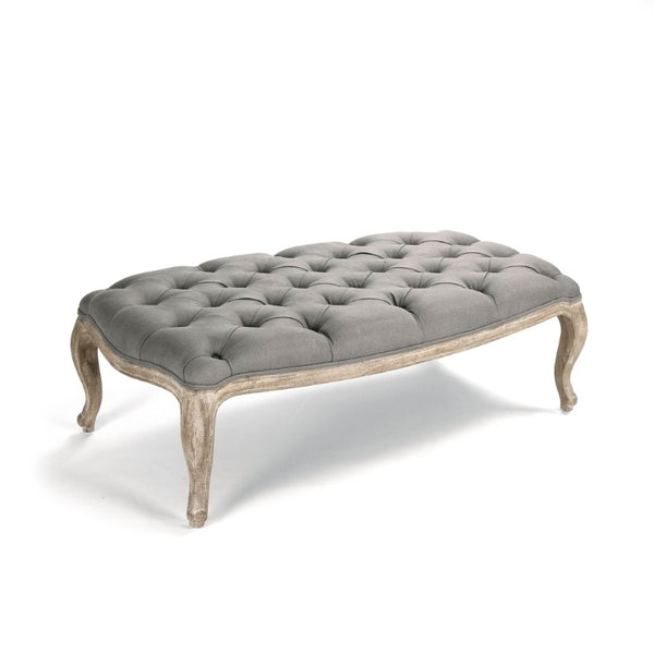 Zentique Maison Tufted Ottoman — Linen Upholstered Oak Frame Bench, Low-Profile Seating, Versatile Accent (96 chars) CF064-6 E272 A048