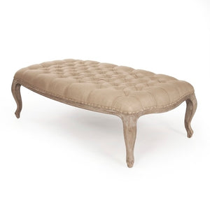 Zentique Maison Tufted Ottoman: Solid Oak Frame Burlap Upholstery, Deep Button Tufting, Versatile Seat/Table CF064-6 E272 H010