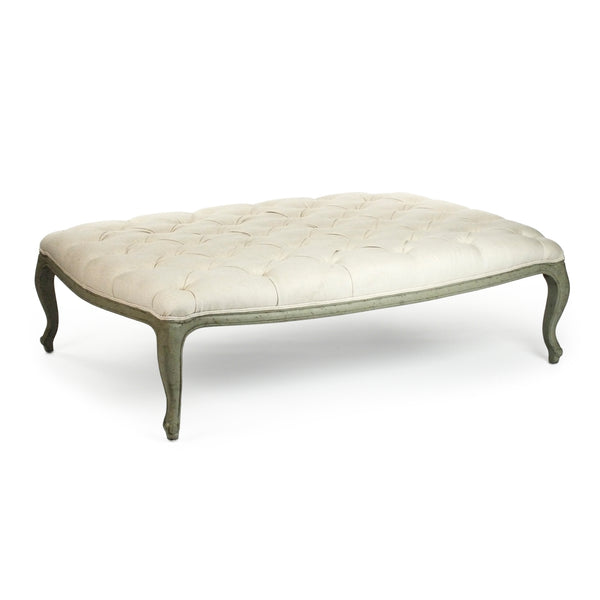 Maison Tufted Ottoman Faux Olive Green Birch, Off-White Cotton CF064 432 C020 Zentique