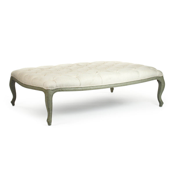 Maison Tufted Ottoman Faux Olive Green Birch, Off-White Cotton CF064 432 C020 Zentique