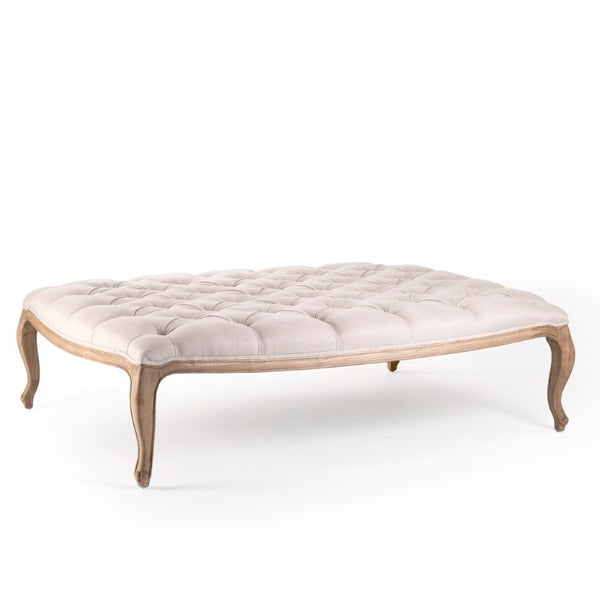 Zentique Maison Tufted Ottoman with Oak Frame and Linen Upholstery — Versatile Seating, Footrest & Table Alternative Natural Oak, Natural Linen CF064 E255 A003