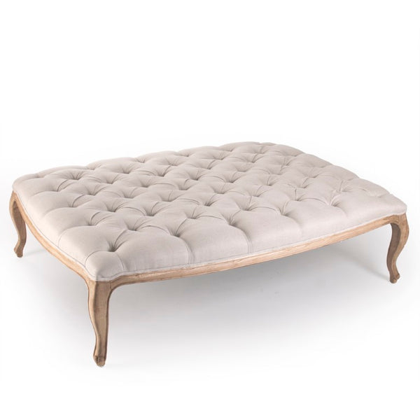 Zentique Maison Tufted Ottoman with Oak Frame and Linen Upholstery — Versatile Seating, Footrest & Table Alternative Natural Oak, Natural Linen CF064 E255 A003