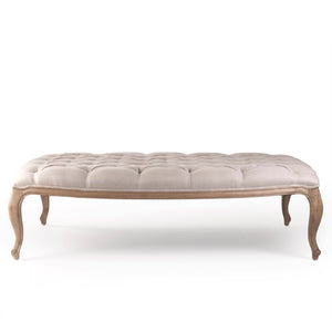 Zentique Maison Tufted Ottoman with Oak Frame and Linen Upholstery — Versatile Seating, Footrest & Table Alternative Natural Oak, Natural Linen CF064 E255 A003