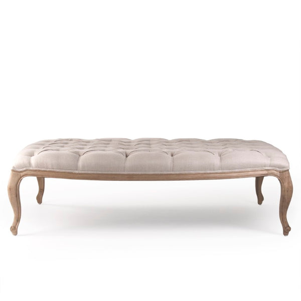 Zentique Maison Tufted Ottoman with Oak Frame and Linen Upholstery — Versatile Seating, Footrest & Table Alternative Natural Oak, Natural Linen CF064 E255 A003